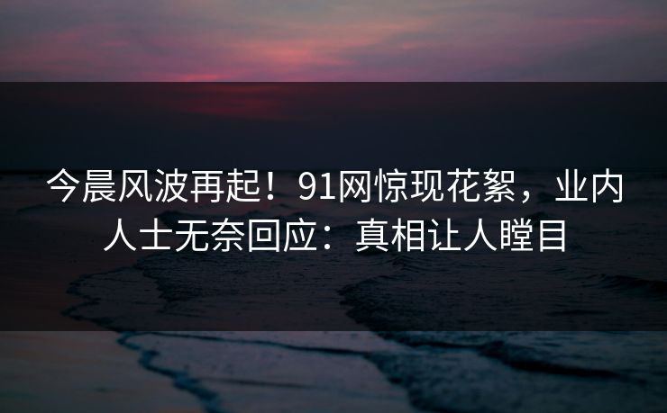 今晨风波再起！91网惊现花絮，业内人士无奈回应：真相让人瞠目